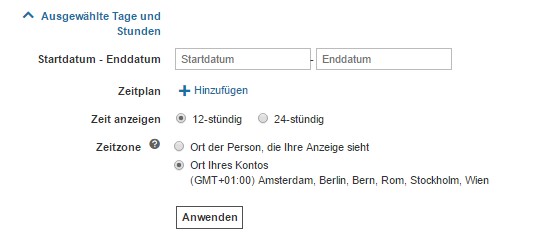 Anzeigenerweiterung mit Zeitplan bei Bing Ads
