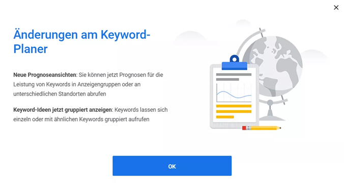 Screenshot Update im Google Ads Keyword-Planer