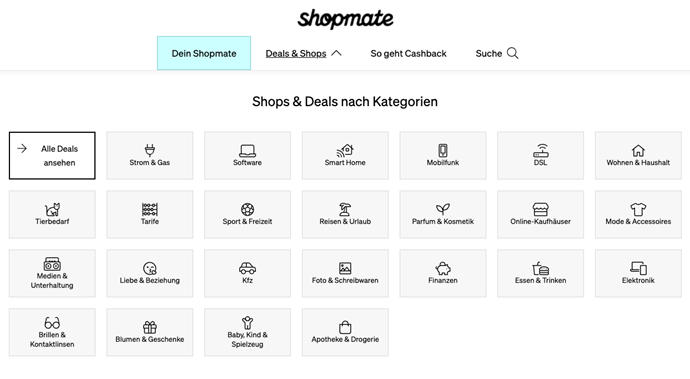 Abbildung Shop-Kategorien bei Shopmate